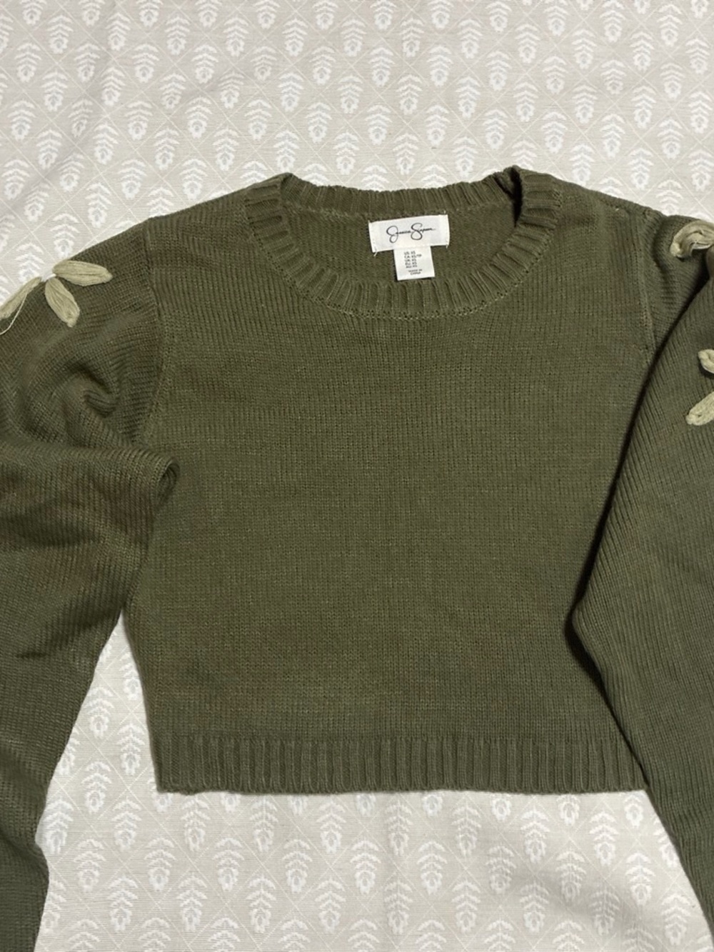 Jessica Simpson Olive Green Cropped Crewneck Sweater